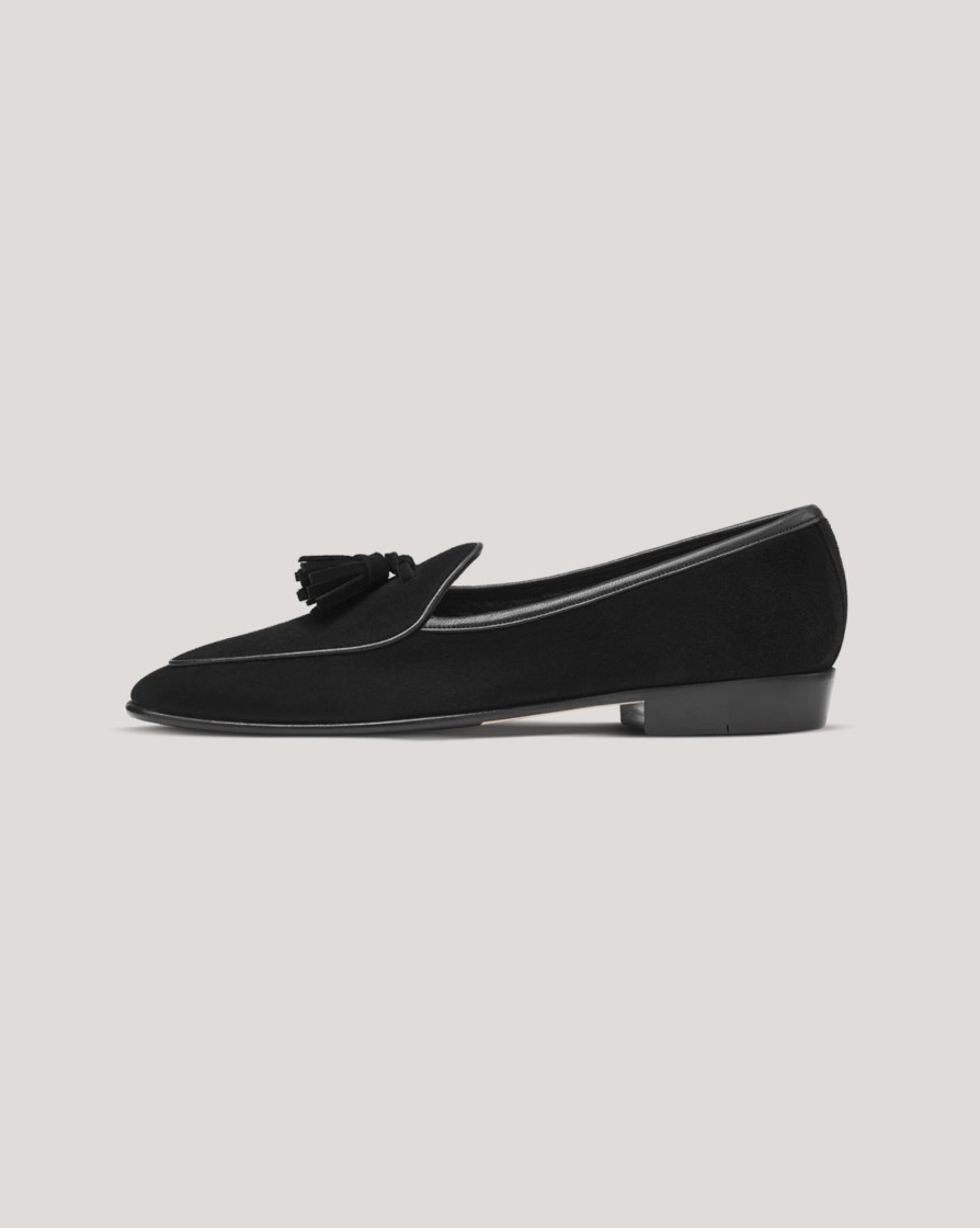 Footwear BAUDOIN u0026 LANGE LONDON | B&L Sagan Classic Tassels Suede Loafer Obsidian Black