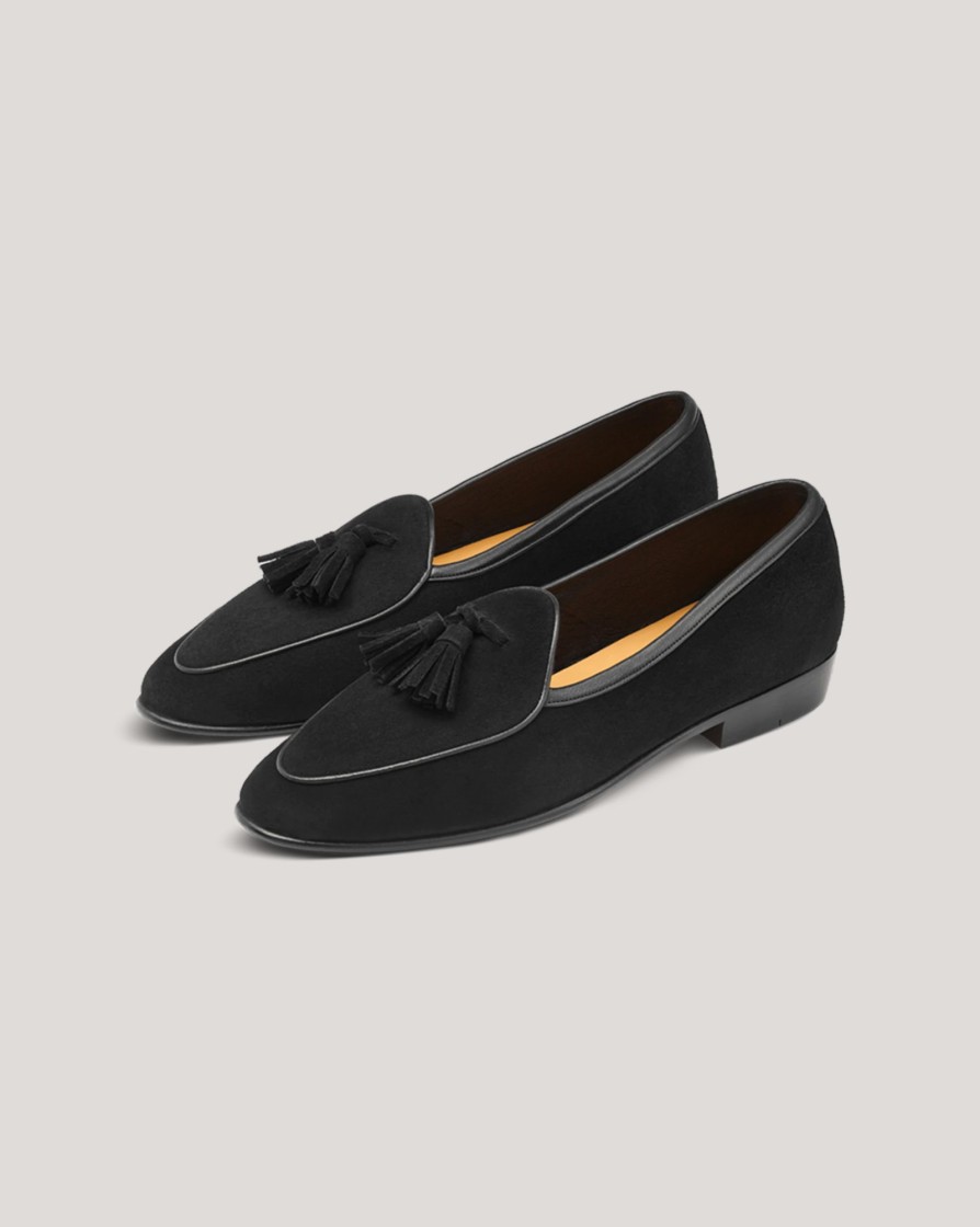 Footwear BAUDOIN u0026 LANGE LONDON | B&L Sagan Classic Tassels Suede Loafer Obsidian Black