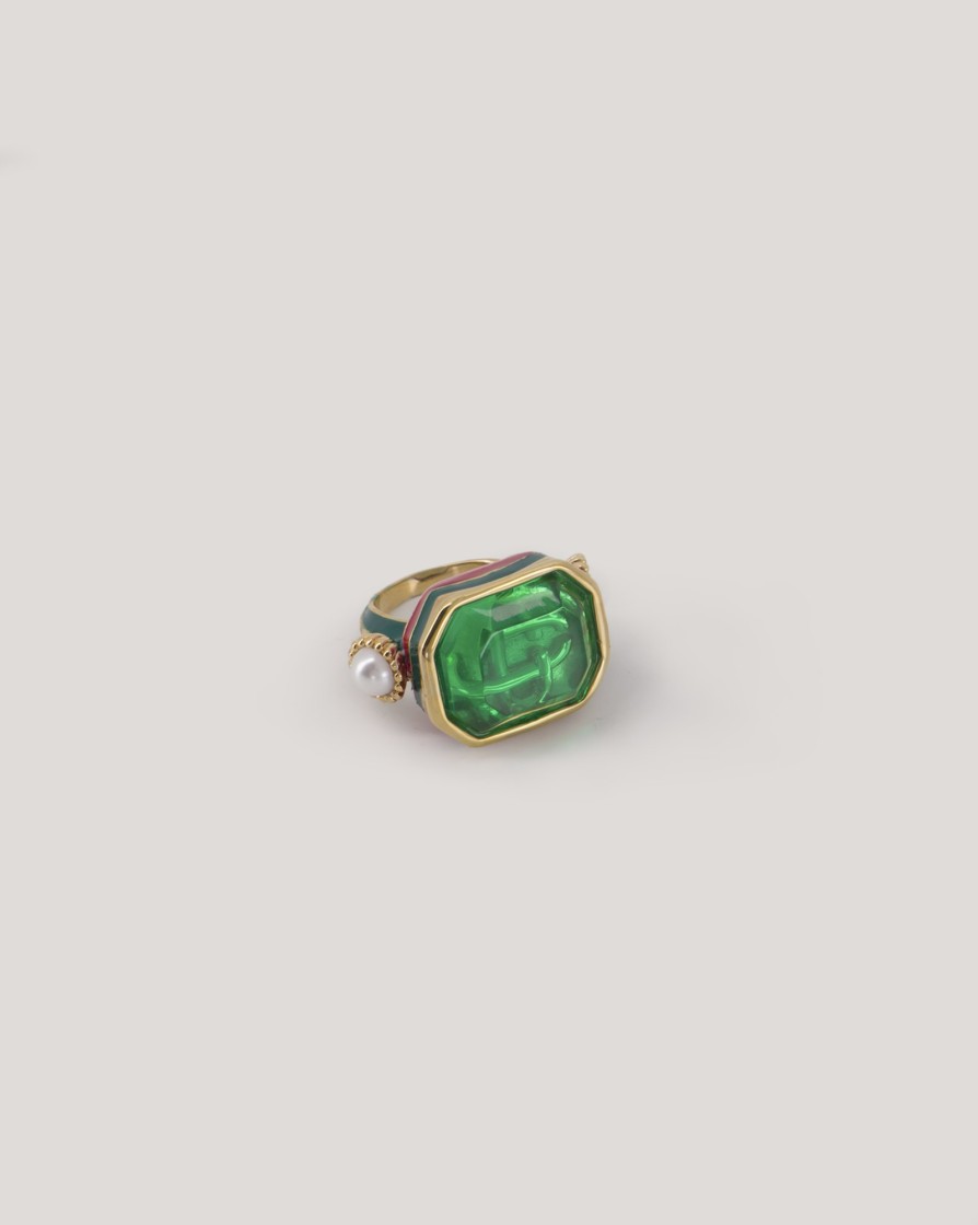 Jewellery CASABLANCA | Casablanca Pearl & Stone Gradient Ring Green