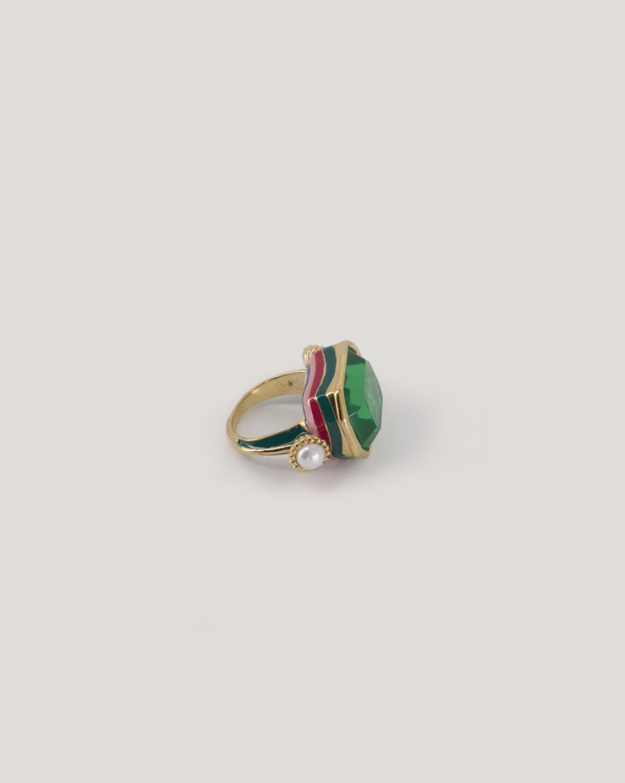 Jewellery CASABLANCA | Casablanca Pearl & Stone Gradient Ring Green