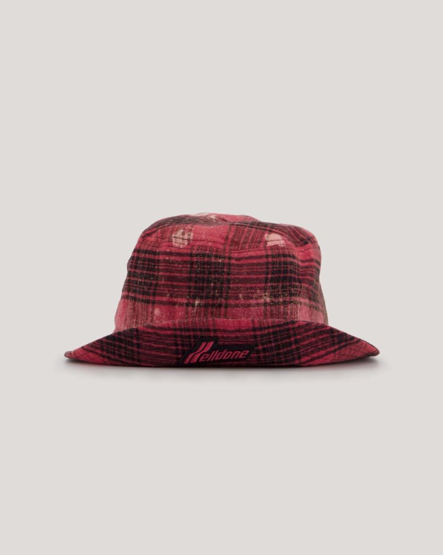 Accessories WE11DONE | We11Done Red Bleach Washed Check Hat