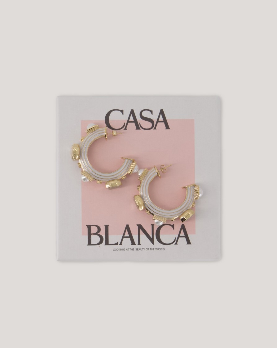 Jewellery CASABLANCA | Casablanca Pearl & Stone Gradient Hoop Earrings White/Gold