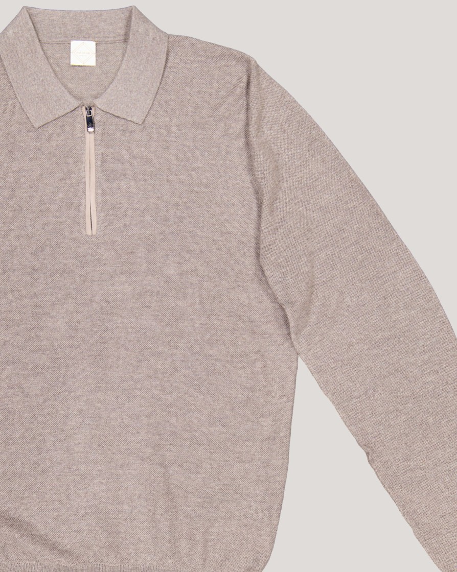 Knitwear And Sweatshirts PAL ZILERI | Pal Zileri Scooter Half Zip Wool Polo W/Suede Trim