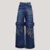 Trousers WE11DONE | We11Done Blue Mens Layered Wide Denim Pants