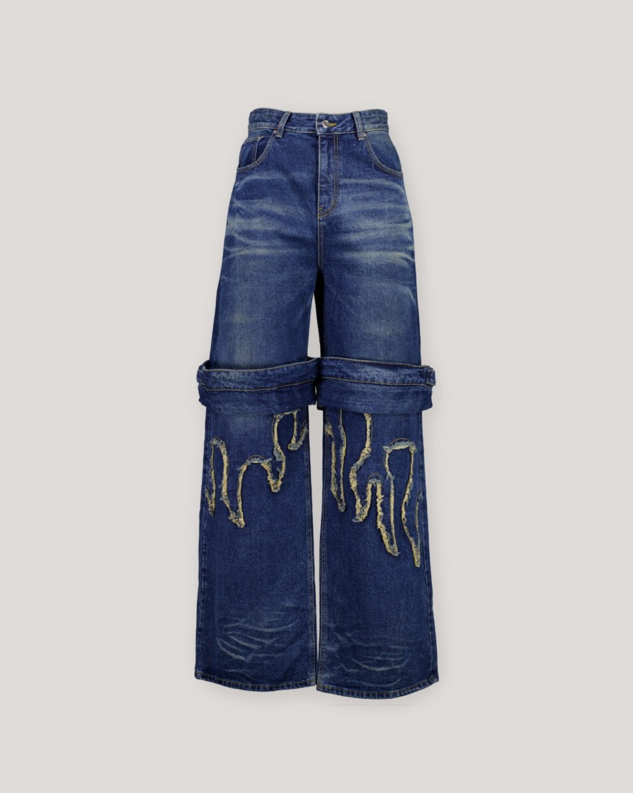 Trousers WE11DONE | We11Done Blue Mens Layered Wide Denim Pants