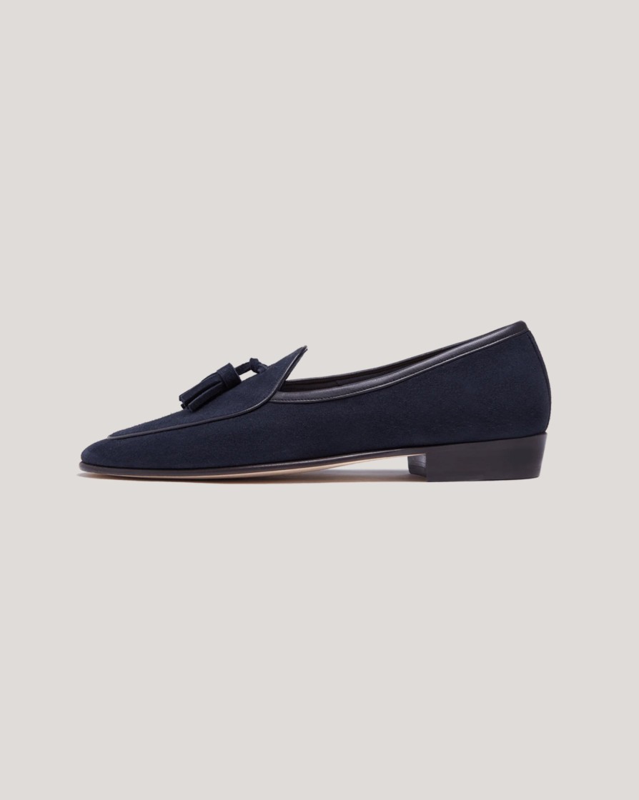 Footwear BAUDOIN u0026 LANGE LONDON | B&L Sagan Classic Tassels Suede Loafer Midnight Navy/Black