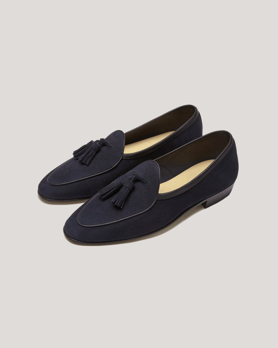 Footwear BAUDOIN u0026 LANGE LONDON | B&L Sagan Classic Tassels Suede Loafer Midnight Navy/Black