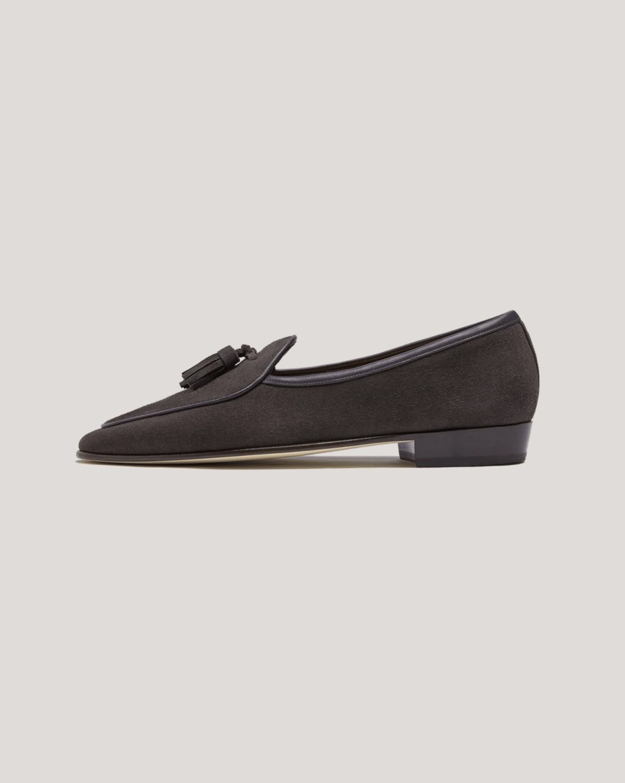 Footwear BAUDOIN u0026 LANGE LONDON | B&L Sagan Classic Tassels Suede Loafer Bark Grey