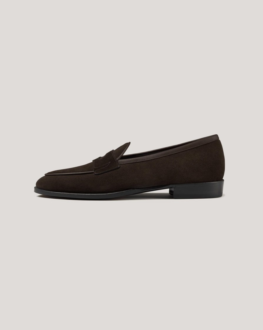 Footwear BAUDOIN u0026 LANGE LONDON | B&L Fenelon Suede Penny Loafer Dark Brown