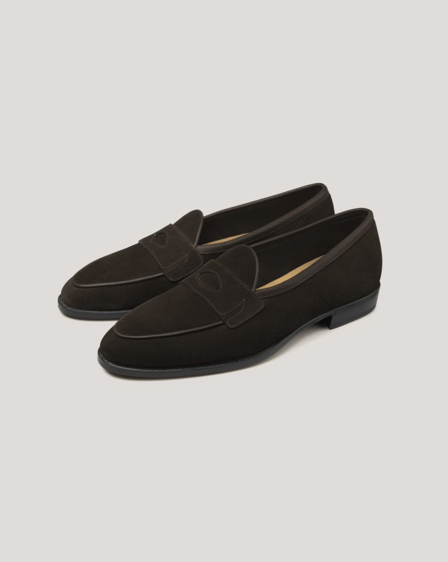 Footwear BAUDOIN u0026 LANGE LONDON | B&L Fenelon Suede Penny Loafer Dark Brown