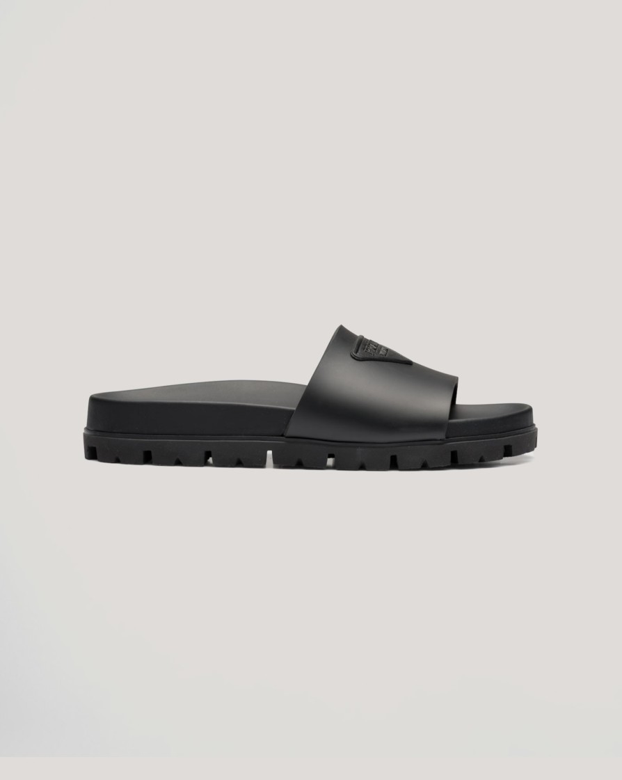 Footwear PRADA | Prada Embossed Triangle Logo Rubber Slides